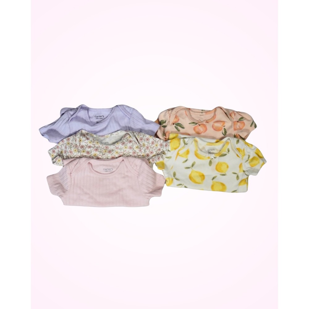 Carters Baby Girl 18M Bodysuit Bundle 5pk Lemon Peach Floral Ribbed Pink Purple